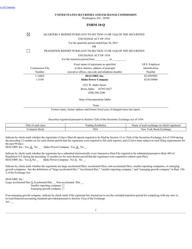 Thumbnail Idacorp Quarterly Report 2021-q2