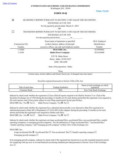 Thumbnail Idacorp Quarterly Report 2023-q1