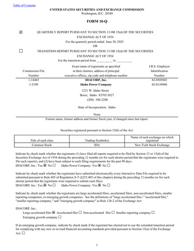 Thumbnail Idacorp Quarterly Report 2023-q2