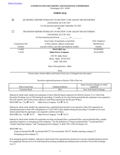 Thumbnail Idacorp Quarterly Report 2023-q3