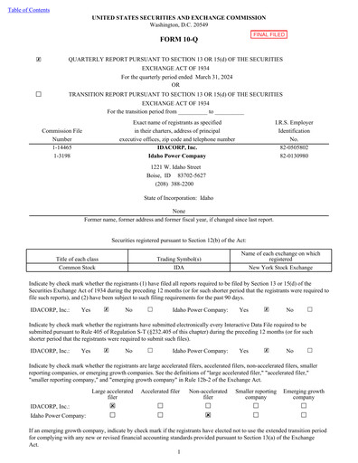Thumbnail Idacorp Quarterly Report 2024-q1