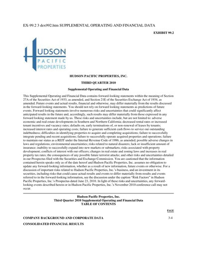 Thumbnail Hudson Pacific Properties
 Quarterly Report 2010-q3