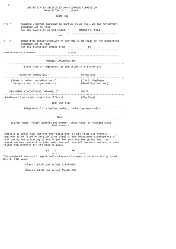 Thumbnail Hubbell Quarterly Report 1994-q1