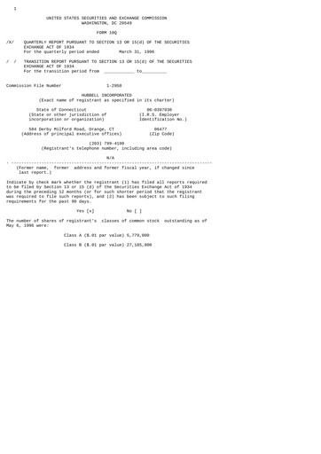 Thumbnail Hubbell Quarterly Report 1996-q1