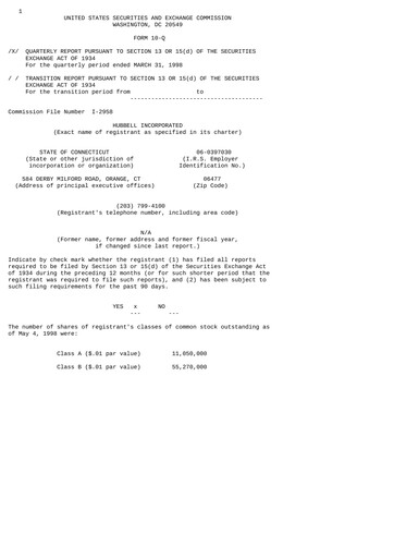 Thumbnail Hubbell Quarterly Report 1998-q1