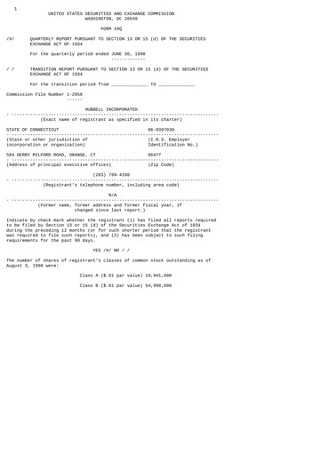 Thumbnail Hubbell Quarterly Report 1998-q2