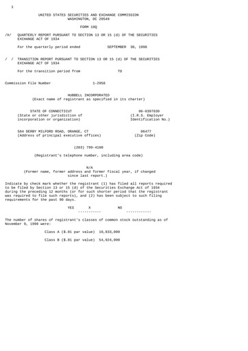 Thumbnail Hubbell Quarterly Report 1998-q3