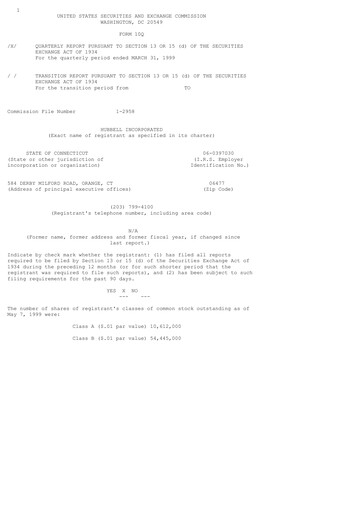 Thumbnail Hubbell Quarterly Report 1999-q1