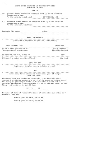 Thumbnail Hubbell Quarterly Report 1999-q3