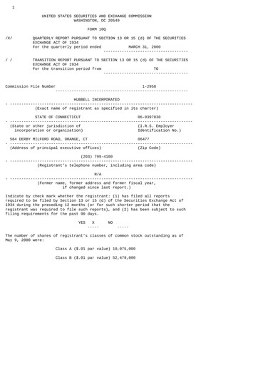 Thumbnail Hubbell Quarterly Report 2000-q1