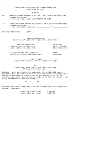 Thumbnail Hubbell Quarterly Report 2000-q3