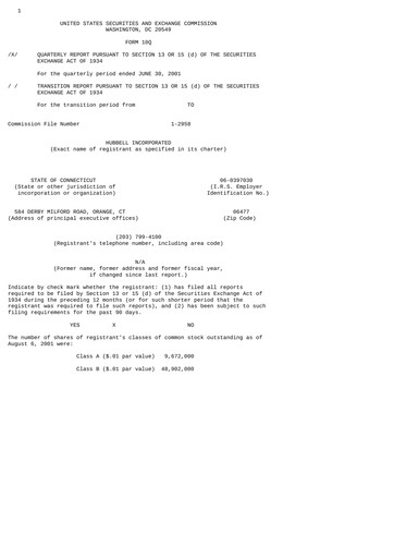 Thumbnail Hubbell Quarterly Report 2001-q2