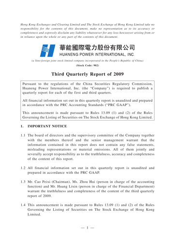 Thumbnail Huaneng Power International Quarterly Report 2009-q3