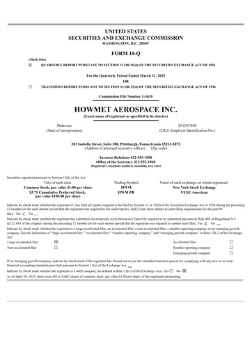 Thumbnail Howmet Aerospace
 Quarterly Report 2025-q1