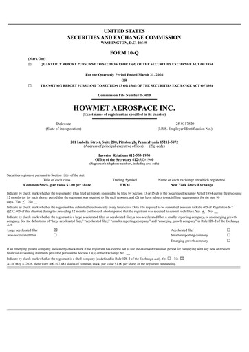 Thumbnail Howmet Aerospace
 Quarterly Report 2026-q1