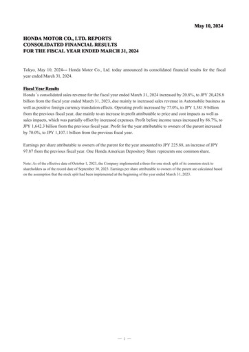 Thumbnail Honda Financial Statement fy2024
