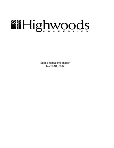 Miniature Highwoods Properties
 Rapport trimestriel 2007-q1