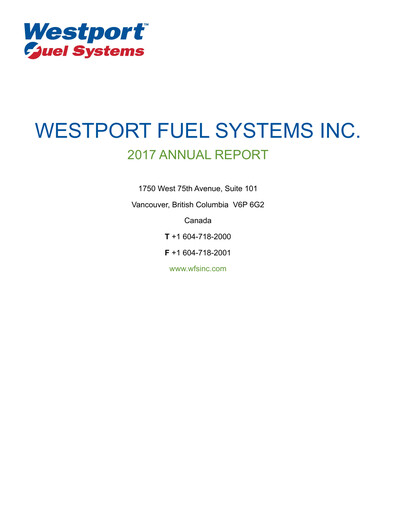 Thumbnail Westport Fuel Systems Annual Report 2017