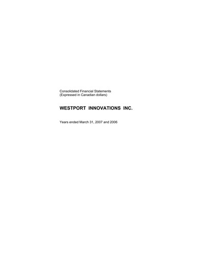 Thumbnail Westport Fuel Systems Financial Statement fy2007