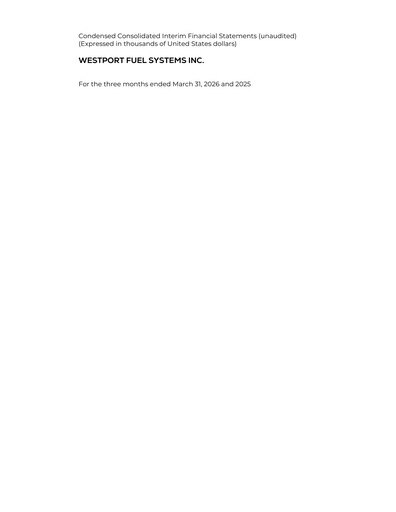 Thumbnail Westport Fuel Systems Quarterly Report 2026-q1