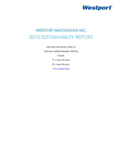 Thumbnail Westport Fuel Systems Sustainability Report 2015
