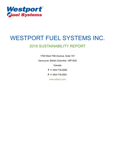 Thumbnail Westport Fuel Systems Sustainability Report 2016