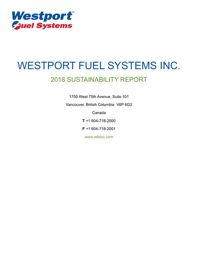 Thumbnail Westport Fuel Systems Sustainability Report 2018