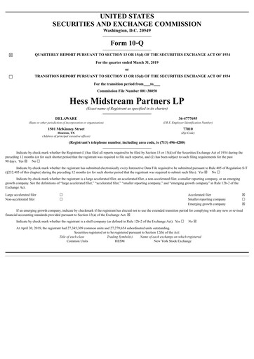 Vorschaubild Hess Midstream Quartalsbericht 2019-q1