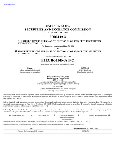 Miniature Herc Holdings
 Rapport trimestriel 2016-q2