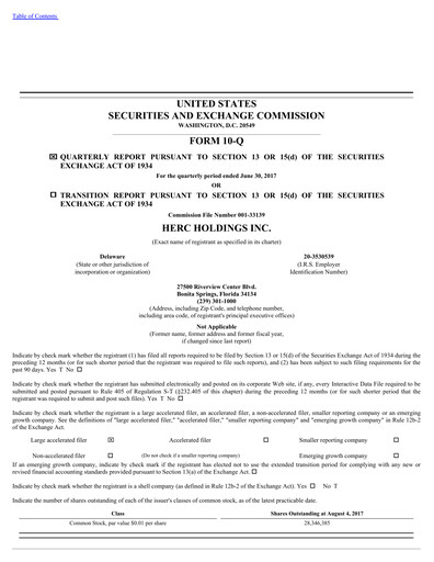 Miniature Herc Holdings
 Rapport trimestriel 2017-q2