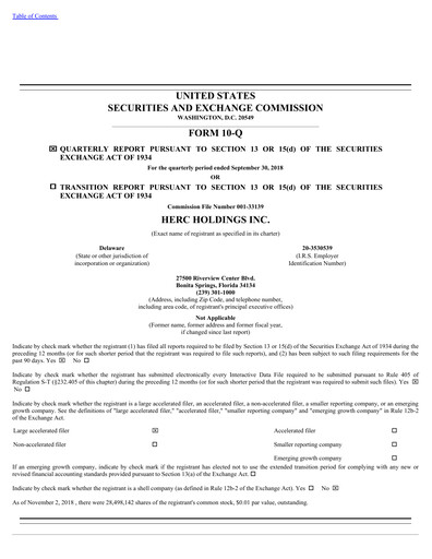 Miniature Herc Holdings
 Rapport trimestriel 2018-q3