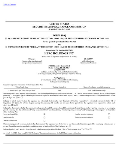 Miniature Herc Holdings
 Rapport trimestriel 2021-q2