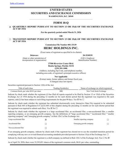 Miniature Herc Holdings
 Rapport trimestriel 2026-q1