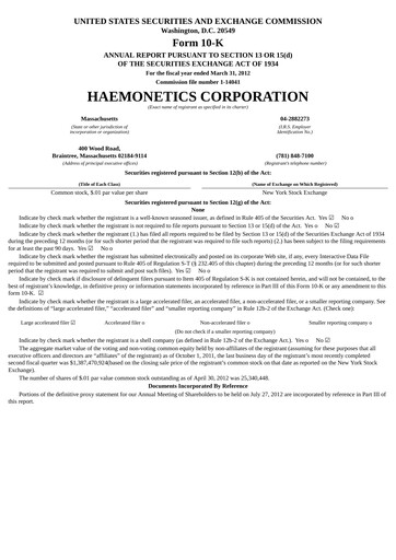 Thumbnail Haemonetics Annual Report 2011-2012