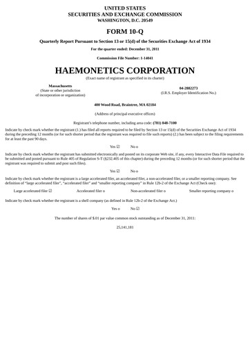 Thumbnail Haemonetics Quarterly Report 2011-2012-q3