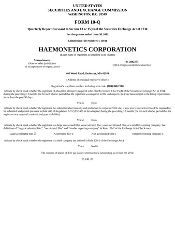 Thumbnail Haemonetics Quarterly Report 2012-2013-q1
