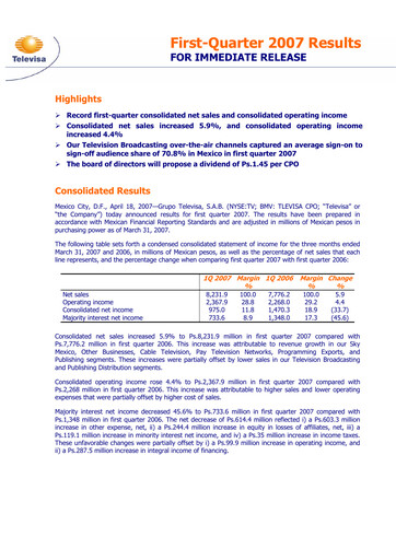 Miniature Televisa Rapport trimestriel 2007-q1