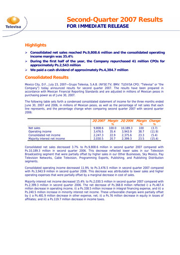 Miniature Televisa Rapport trimestriel 2007-q2