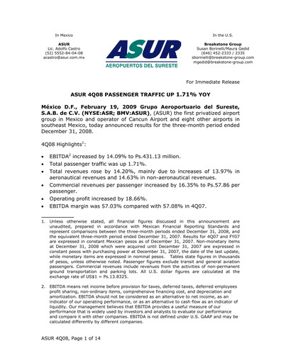 Thumbnail Grupo Aeroportuario del Sureste
(ASUR) Financial Statement 2008