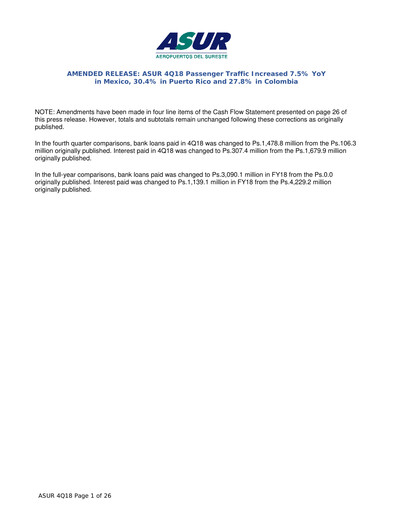 Thumbnail Grupo Aeroportuario del Sureste
(ASUR) Financial Statement 2018