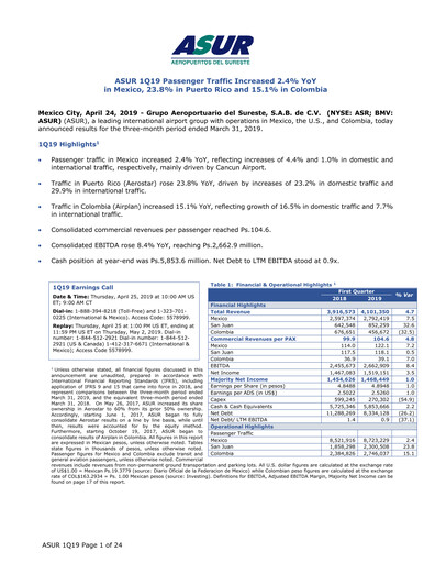 Thumbnail Grupo Aeroportuario del Sureste
(ASUR) Quarterly Report 2019-q1