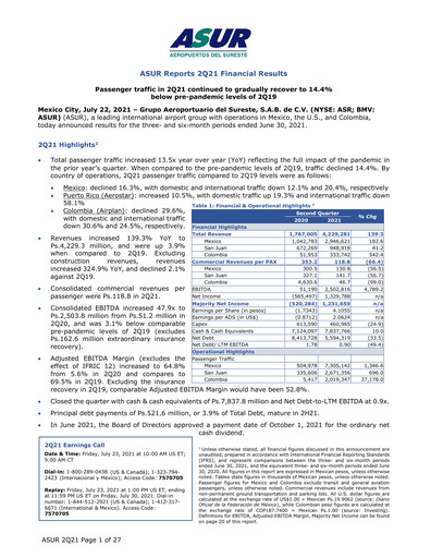Thumbnail Grupo Aeroportuario del Sureste
(ASUR) Quarterly Report 2021-q2