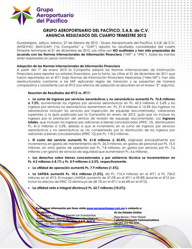 Thumbnail Grupo Aeroportuario del Pacífico
 Annual Report 2012