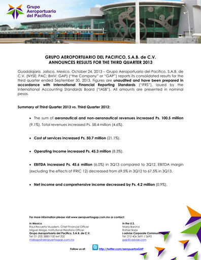 Vorschaubild Grupo Aeroportuario del Pacífico
 Quartalsbericht 2013-q3