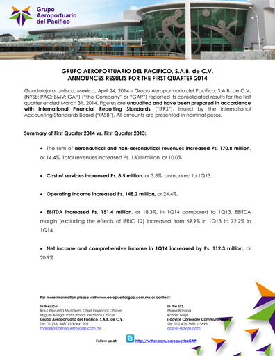 Vorschaubild Grupo Aeroportuario del Pacífico
 Quartalsbericht 2014-q1