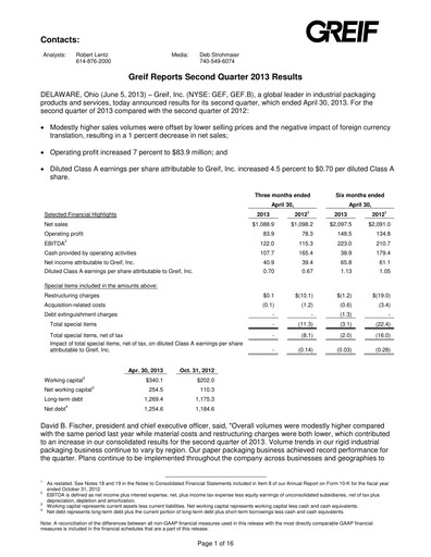Miniature Greif Rapport trimestriel 2013-q2