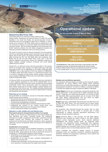 Thumbnail Gold Fields
 Quarterly Report 2026-q1