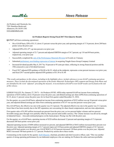 Vorschaubild Air Products and Chemicals Quartalsbericht 2017-q1