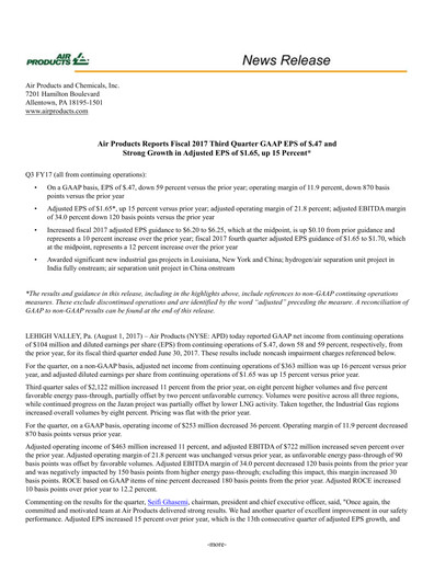 Vorschaubild Air Products and Chemicals Quartalsbericht 2017-q3