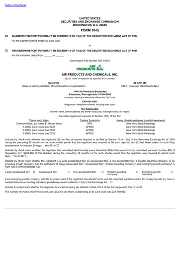 Thumbnail Air Products and Chemicals Quarterly Report 2022-q3